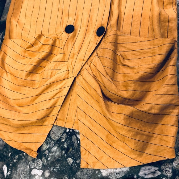 ‘80s Linen Oversize Double Breasted Summer Jacket Blazer Mustard Color Size L - Picture 11 of 11